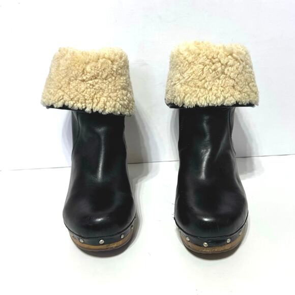 Ugg Lynnea 1958 Women’s Black Leather Wool Lined Heeled Boots Size 7 - Picture 2 of 12